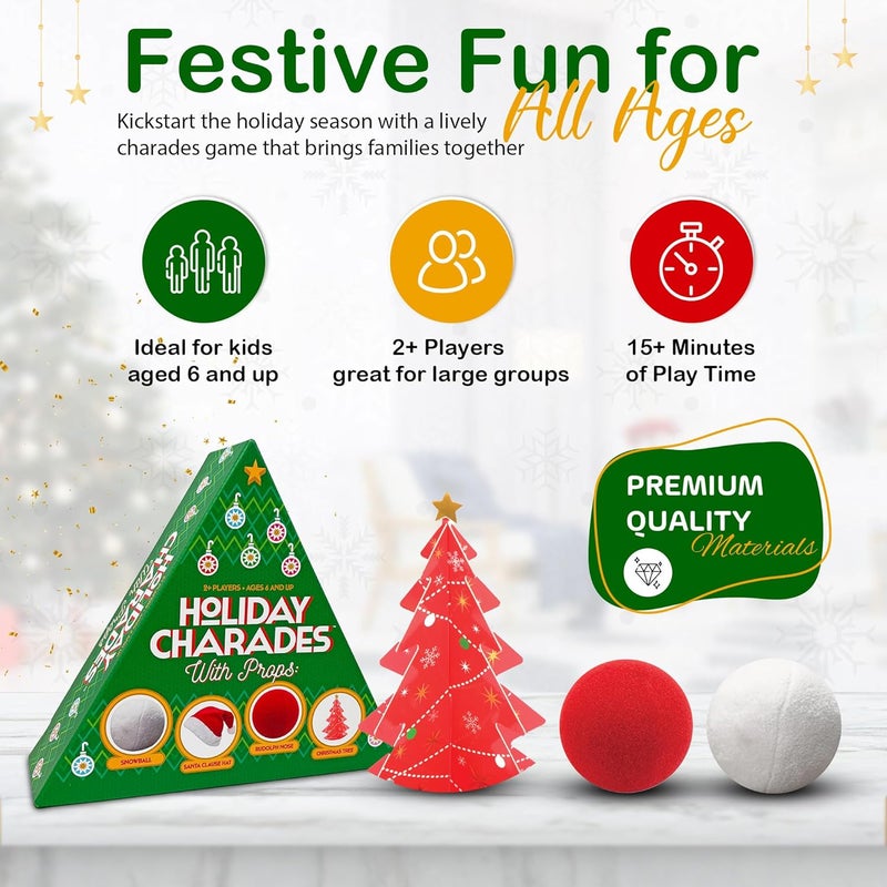 Project Genius : Holiday Charades - Game with Props, Includes 60 Christmas Themed Prompt Cards, Family Christmas Party Game, Adults Kids 6+, 2+ Players - Image 2